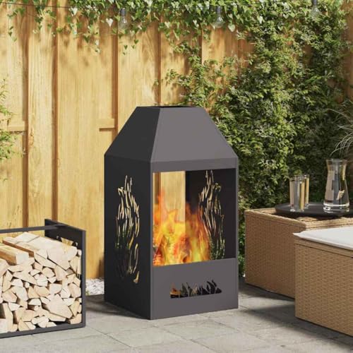 INLIFE Feuerplatz Schwarz 50 x 50 x 100 cm Kaltgewalzter Stahl,Heim & Garten,Kamine,Schwarz,15.35 KG,858990 von INLIFE