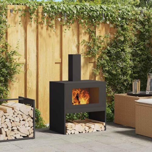 INLIFE Feuerplatz Schwarz 60 x 40 x 96 cm Kaltgewalzter Stahl,Heim & Garten,Kamine,Schwarz,13.1 KG,858934 von INLIFE