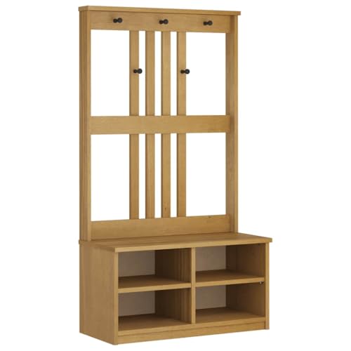 INLIFE Garderobenständer SANDNES 87x40x159,5cm Massivholz Kiefer,Möbel,Sitzbänke,Truhen- & Flurbänke,Braun,20.14 KG,4010488 von INLIFE