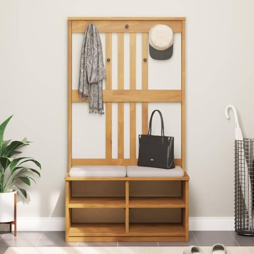 INLIFE Garderobenständer SANDNES 87x40x159,5cm Massivholz Kiefer,Möbel,Sitzbänke,Truhen- & Flurbänke,Braun,20.26 KG,4010487 von INLIFE