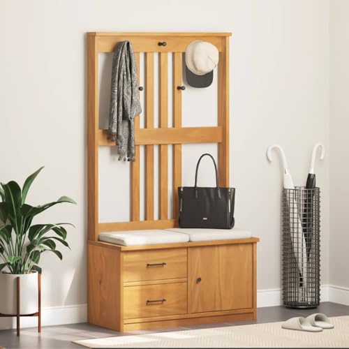 INLIFE Garderobenständer SANDNES 87x40x159,5cm Massivholz Kiefer,Möbel,Sitzbänke,Truhen- & Flurbänke,Braun,23.62 KG,4010493 von INLIFE