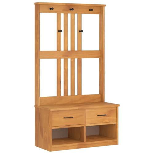INLIFE Garderobenständer SANDNES 87x40x159,5cm Massivholz Kiefer,Möbel,Sitzbänke,Truhen- & Flurbänke,Braun,23.7 KG,4010490 von INLIFE