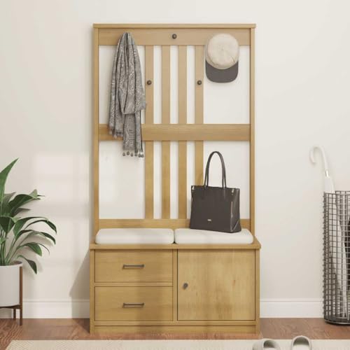 INLIFE Garderobenständer SANDNES 87x40x159,5cm Massivholz Kiefer,Möbel,Sitzbänke,Truhen- & Flurbänke,Braun,24.24 KG,4010494 von INLIFE