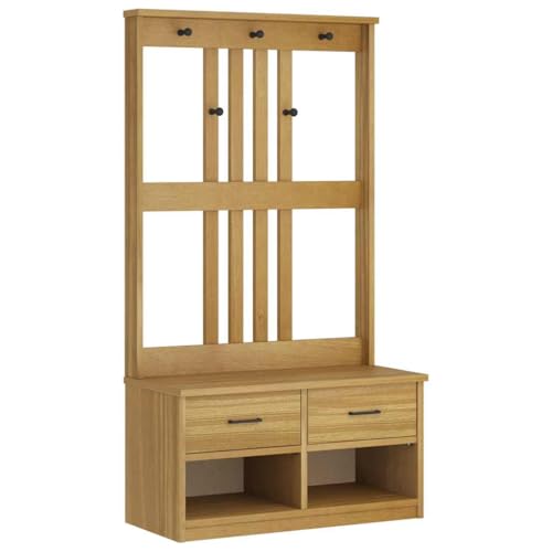 INLIFE Garderobenständer SANDNES 87x40x159,5cm Massivholz Kiefer,Möbel,Sitzbänke,Truhen- & Flurbänke,Braun,24.3 KG,4010491 von INLIFE