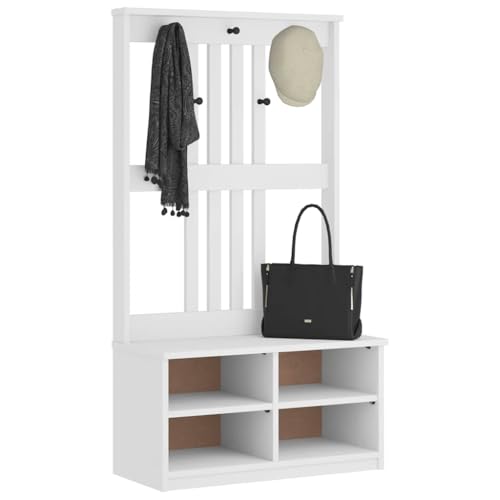 INLIFE Garderobenständer SANDNES Weiß 87x40x159,5cm Massivholz Kiefer,Möbel,Sitzbänke,Truhen- & Flurbänke,Weiß,27.22 KG,4010489 von INLIFE