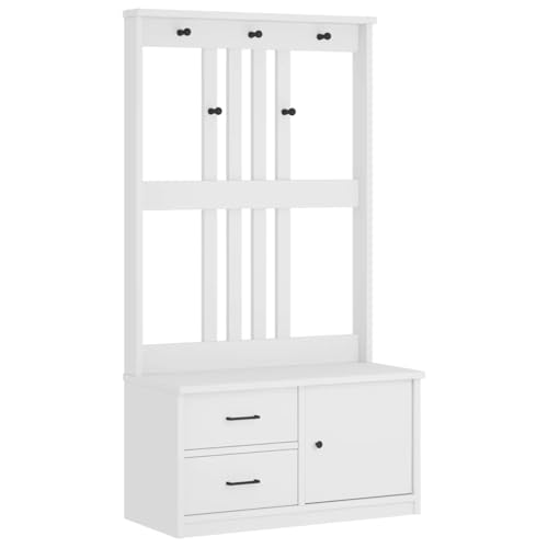 INLIFE Garderobenständer SANDNES Weiß 87x40x159,5cm Massivholz Kiefer,Möbel,Sitzbänke,Truhen- & Flurbänke,Weiß,31.36 KG,4010495 von INLIFE