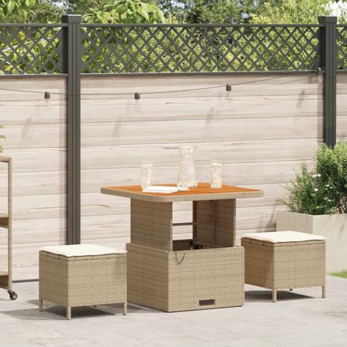 INLIFE Garten Essgruppe 3 pcs Beige Poly Rattan,Möbel,Gartenmöbel,Gartenmöbel-Sets,Beige,22.2 KG,42007913 von INLIFE