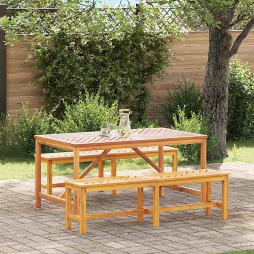 INLIFE Garten Essgruppe 3 pcs Braun 150 x 90 x 74 cm Akazie Massivholz,Möbel,Gartenmöbel,Gartentische,Braun,49.6 KG,3154115 von INLIFE