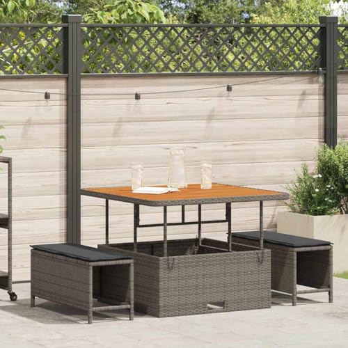 INLIFE Garten Essgruppe 3 pcs Grau Poly Rattan,Möbel,Gartenmöbel,Gartenmöbel-Sets,Grau,28.8 KG,42007910 von INLIFE