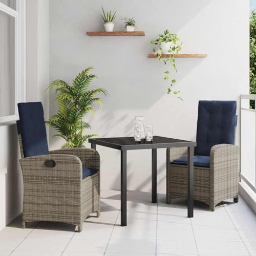 INLIFE Garten Essgruppe 3 pcs Grau Poly-Rattan,Möbel,Gartenmöbel,Gartenmöbel-Sets,Grau,35.6 KG,3380351 von INLIFE