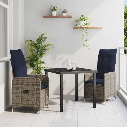 INLIFE Garten Essgruppe 3 pcs Grau Poly-Rattan,Möbel,Gartenmöbel,Gartenmöbel-Sets,Grau,36.4 KG,3379688 von INLIFE