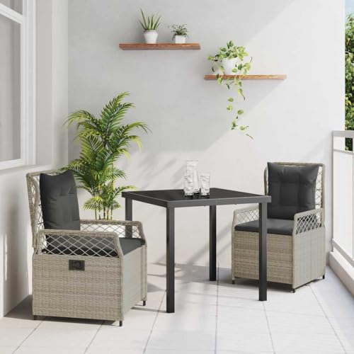 INLIFE Garten Essgruppe 3 pcs Hellgrau Poly-Rattan,Möbel,Gartenmöbel,Gartenmöbel-Sets,Hellgrau,36.5 KG,3381016 von INLIFE
