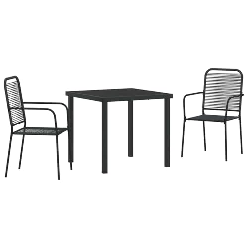 INLIFE Garten Essgruppe 3 pcs Schwarz Baumwollseil und Stahl,Möbel,Gartenmöbel,Gartenmöbel-Sets,Schwarz,25.08 KG,3379156 von INLIFE