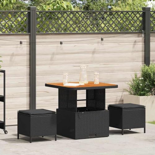 INLIFE Garten Essgruppe 3 pcs Schwarz Poly Rattan,Möbel,Gartenmöbel,Gartenmöbel-Sets,Schwarz,21.2 KG,42007911 von INLIFE