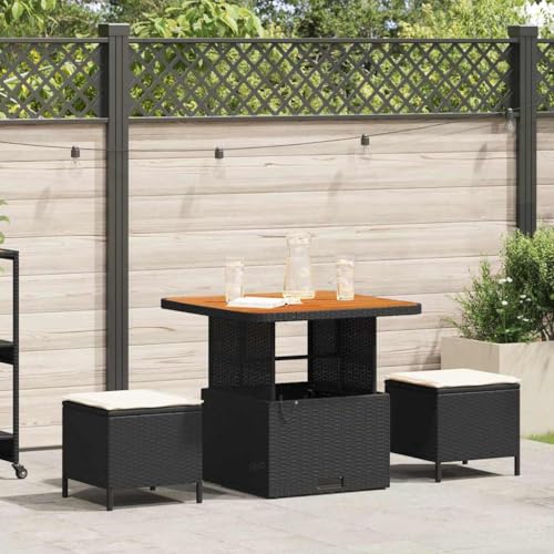 INLIFE Garten Essgruppe 3 pcs Schwarz Poly Rattan,Möbel,Gartenmöbel,Gartenmöbel-Sets,Schwarz,21.4 KG,42007912 von INLIFE