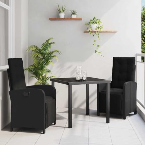 INLIFE Garten Essgruppe 3 pcs Schwarz Poly-Rattan,Möbel,Gartenmöbel,Gartenmöbel-Sets,Schwarz,37.2 KG,3380309 von INLIFE