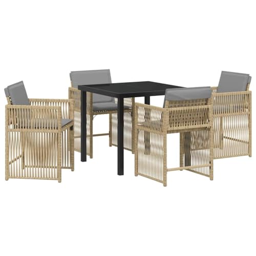 INLIFE Garten Essgruppe 5 pcs Beige Poly-Rattan,Möbel,Gartenmöbel,Gartenmöbel-Sets,Beige,39.4 KG,3380793 von INLIFE