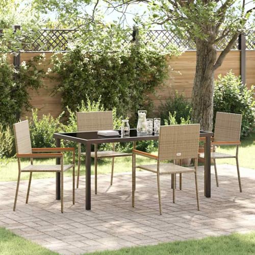 INLIFE Garten Essgruppe 5 pcs Beige Poly Rattan,Möbel,Gartenmöbel,Gartenmöbel-Sets,Beige,47.3 KG,3379719 von INLIFE