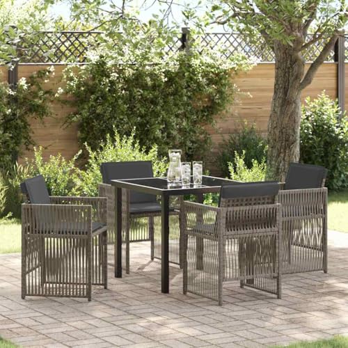 INLIFE Garten Essgruppe 5 pcs Grau Poly Rattan,Möbel,Gartenmöbel,Gartenmöbel-Sets,Grau,41.6 KG,3380653 von INLIFE