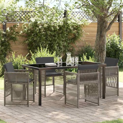 INLIFE Garten Essgruppe 5 pcs Grau Poly Rattan,Möbel,Gartenmöbel,Gartenmöbel-Sets,Grau,50.9 KG,3380655 von INLIFE