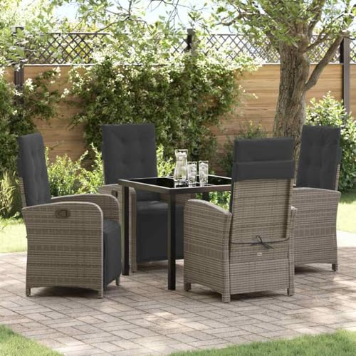 INLIFE Garten Essgruppe 5 pcs Grau Poly-Rattan,Möbel,Gartenmöbel,Gartenmöbel-Sets,Grau,58.4 KG,3380324 von INLIFE
