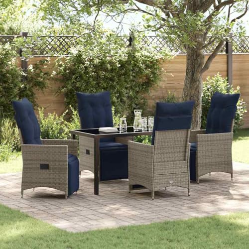 INLIFE Garten Essgruppe 5 pcs Grau Poly-Rattan,Möbel,Gartenmöbel,Gartenmöbel-Sets,Grau,61.25 KG,3379599 von INLIFE