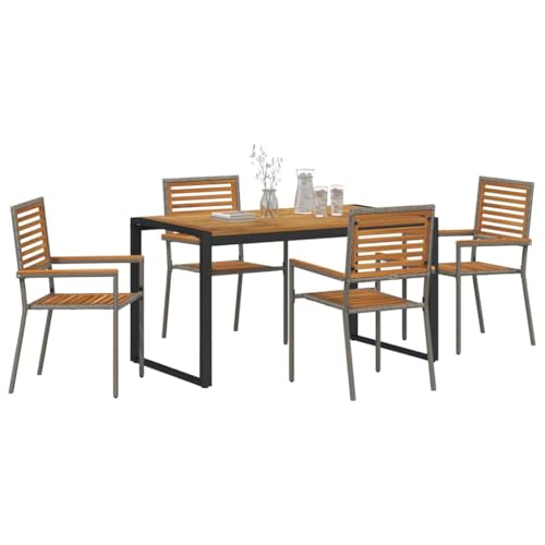 INLIFE Garten Essgruppe 5 pcs Grau und Holz 140 x 80 x 75 cm,Möbel,Gartenmöbel,Gartensitzmöbel,Gartenstühle,Grau,46.2 KG,3365473 von INLIFE