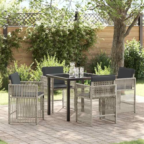 INLIFE Garten Essgruppe 5 pcs Hellgrau Poly Rattan,Möbel,Gartenmöbel,Gartenmöbel-Sets,Hellgrau,41.9 KG,3380665 von INLIFE