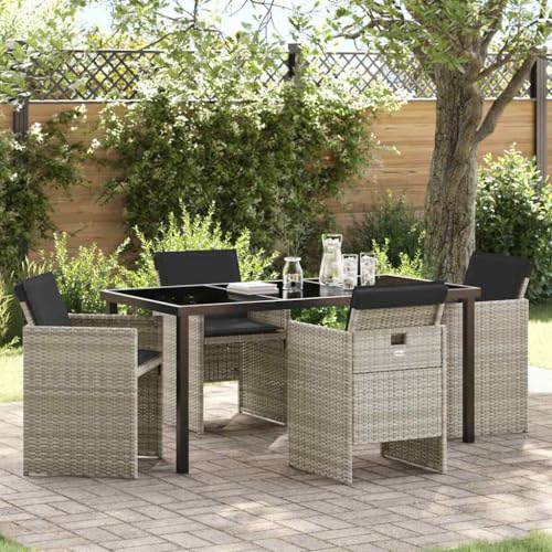 INLIFE Garten Essgruppe 5 pcs Hellgrau Poly-Rattan,Möbel,Gartenmöbel,Gartenmöbel-Sets,Hellgrau,54.1 KG,3380611 von INLIFE