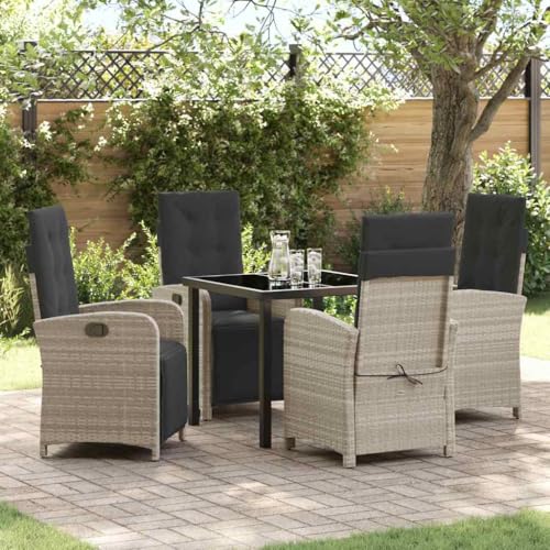 INLIFE Garten Essgruppe 5 pcs Hellgrau Poly-Rattan,Möbel,Gartenmöbel,Gartenmöbel-Sets,Hellgrau,58 KG,3380345 von INLIFE