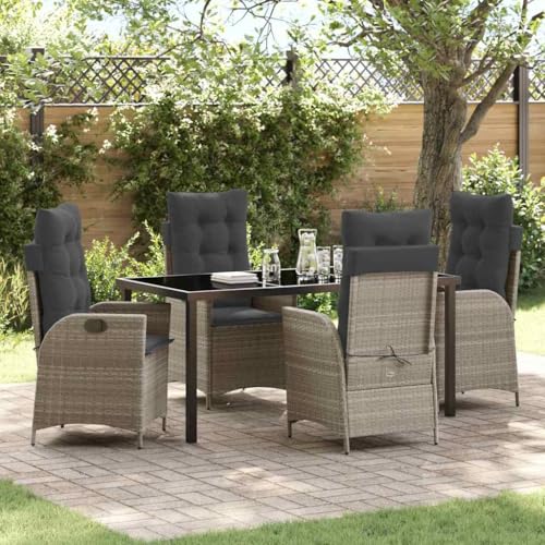 INLIFE Garten Essgruppe 5 pcs Hellgrau Poly-Rattan,Möbel,Gartenmöbel,Gartenmöbel-Sets,Hellgrau,66.1 KG,3380522 von INLIFE