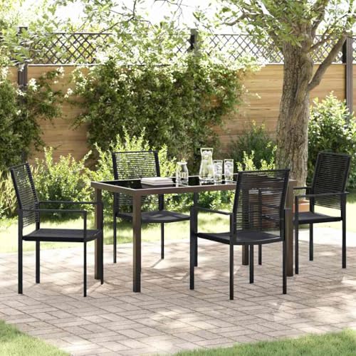 INLIFE Garten Essgruppe 5 pcs Schwarz PVC-Rattan,Möbel,Gartenmöbel,Gartenmöbel-Sets,Schwarz,42.3 KG,3379165 von INLIFE