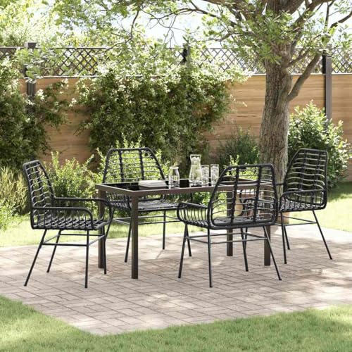 INLIFE Garten Essgruppe 5 pcs Schwarz Poly-Rattan,Möbel,Gartenmöbel,Gartenmöbel-Sets,Schwarz,42.05 KG,3380843 von INLIFE