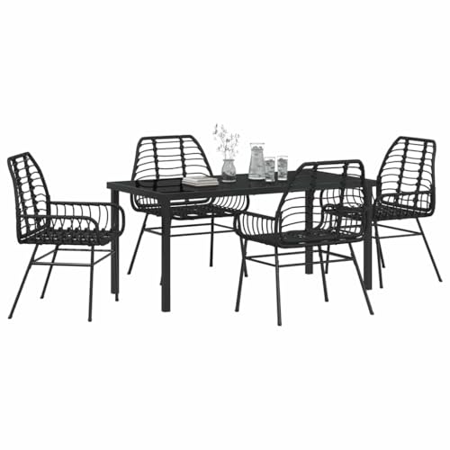 INLIFE Garten Essgruppe 5 pcs Schwarz Poly-Rattan,Möbel,Gartenmöbel,Gartenmöbel-Sets,Schwarz,46.1 KG,3380844 von INLIFE