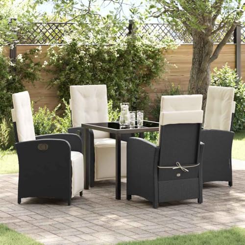 INLIFE Garten Essgruppe 5 pcs Schwarz Poly-Rattan,Möbel,Gartenmöbel,Gartenmöbel-Sets,Schwarz,58 KG,3380303 von INLIFE