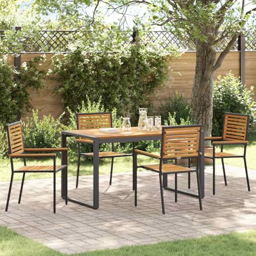 INLIFE Garten Essgruppe 5 pcs Schwarz und Holz 140 x 80 x 75 cm,Möbel,Gartenmöbel,Gartensitzmöbel,Gartenstühle,Schwarz,46.2 KG,3365472 von INLIFE