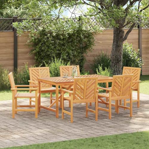INLIFE Garten Essgruppe 7 pcs Braun 150 x 90 x 74 cm Akazie Massivholz,Möbel,Gartenmöbel,Gartentische,Braun,75.6 KG,3154107 von INLIFE