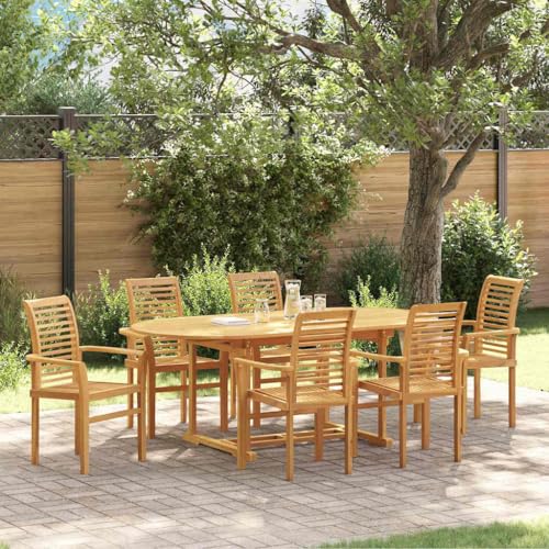 INLIFE Garten Essgruppe 7 pcs Braun 200 x 100 x 75 cm Teak-Massivholz,Möbel,Gartenmöbel,Gartentische,Braun,87.75 KG,3383943 von INLIFE
