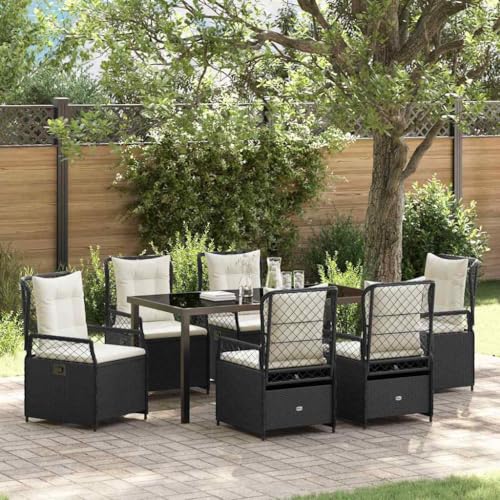 INLIFE Garten Essgruppe 7 pcs Schwarz Poly-Rattan,Möbel,Gartenmöbel,Gartenmöbel-Sets,Schwarz,86.8 KG,3380985 von INLIFE