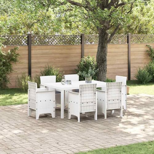 INLIFE Garten Essgruppe 7 pcs Weiß Polt Rattan,Möbel,Gartenmöbel,Gartenmöbel-Sets,Weiß,53.4 KG,3378565 von INLIFE