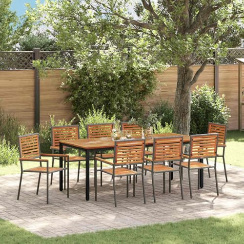 INLIFE Garten Essgruppe 9 pcs Grau und Natur Teak 200 x 100 x 75 cm,Möbel,Gartenmöbel,Gartensitzmöbel,Gartenstühle,Grau,81.6 KG,3365509 von INLIFE