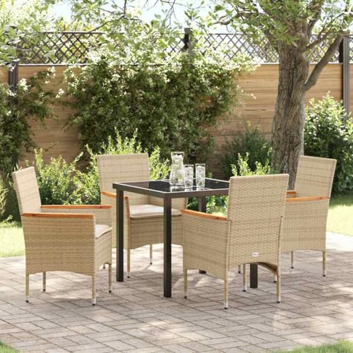 INLIFE Garten Essgruppe mit Kissen 5 pcs Beige Poly Rattan,Möbel,Gartenmöbel,Gartenmöbel-Sets,Beige,42 KG,3379857 von INLIFE