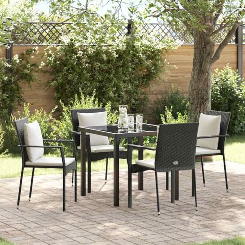 INLIFE Garten Essgruppe mit Kissen 5 pcs Schwarz Poly Rattan,Möbel,Gartenmöbel,Gartenmöbel-Sets,Schwarz,38 KG,3380072 von INLIFE