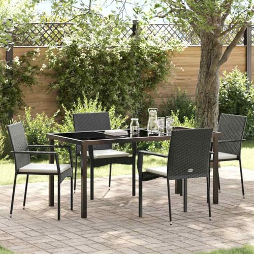 INLIFE Garten Essgruppe mit Kissen 5 pcs Schwarz Poly Rattan,Möbel,Gartenmöbel,Gartenmöbel-Sets,Schwarz,45.7 KG,3380081 von INLIFE