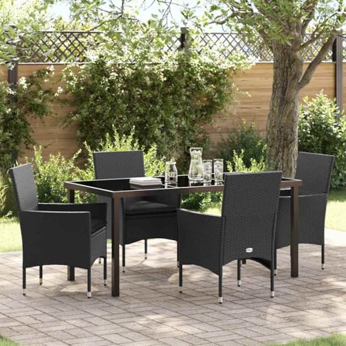 INLIFE Garten Essgruppe mit Kissen 5 pcs Schwarz Poly Rattan,Möbel,Gartenmöbel,Gartenmöbel-Sets,Schwarz,52.1 KG,3379775 von INLIFE