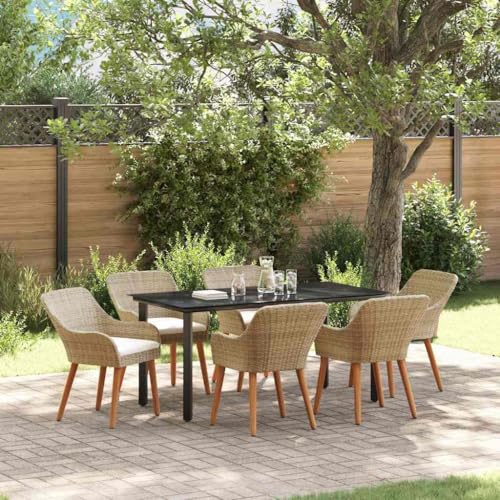 INLIFE Garten Essgruppe mit Kissen 7 pcs Beige Poly-Rattan,Möbel,Gartenmöbel,Gartenmöbel-Sets,Beige,68.75 KG,3261702 von INLIFE