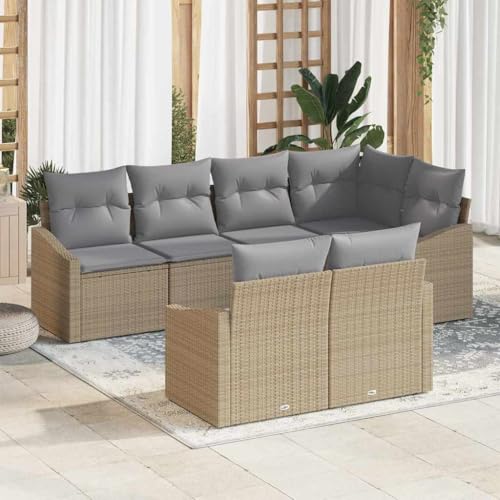INLIFE Garten Essgruppe mit Kissen 7 pcs Beige und Hellgrau,Möbel,Gartenmöbel,Gartensitzmöbel,Gartensofas,Beige,62.8 KG,3355429 von INLIFE