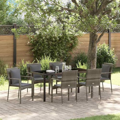 INLIFE Garten Essgruppe mit Kissen 7 pcs Grau Poly Rattan,Möbel,Gartenmöbel,Gartenmöbel-Sets,Grau,59.8 KG,3380089 von INLIFE