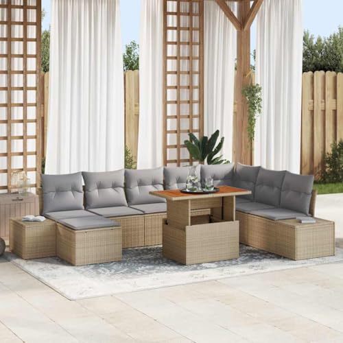 INLIFE Garten Essgruppe mit Kissen 9 pcs Beige und Grau,Möbel,Gartenmöbel,Gartensitzmöbel,Gartensofas,Beige,77.4 KG,3350000 von INLIFE