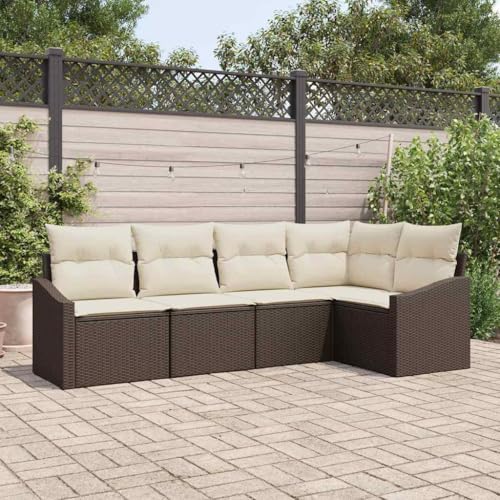 INLIFE Garten Essgruppe mit Kissen mit Speicher 5 pcs Braun und Creme,Möbel,Gartenmöbel,Gartensitzmöbel,Gartensofas,Braun,42.6 KG,3355387 von INLIFE